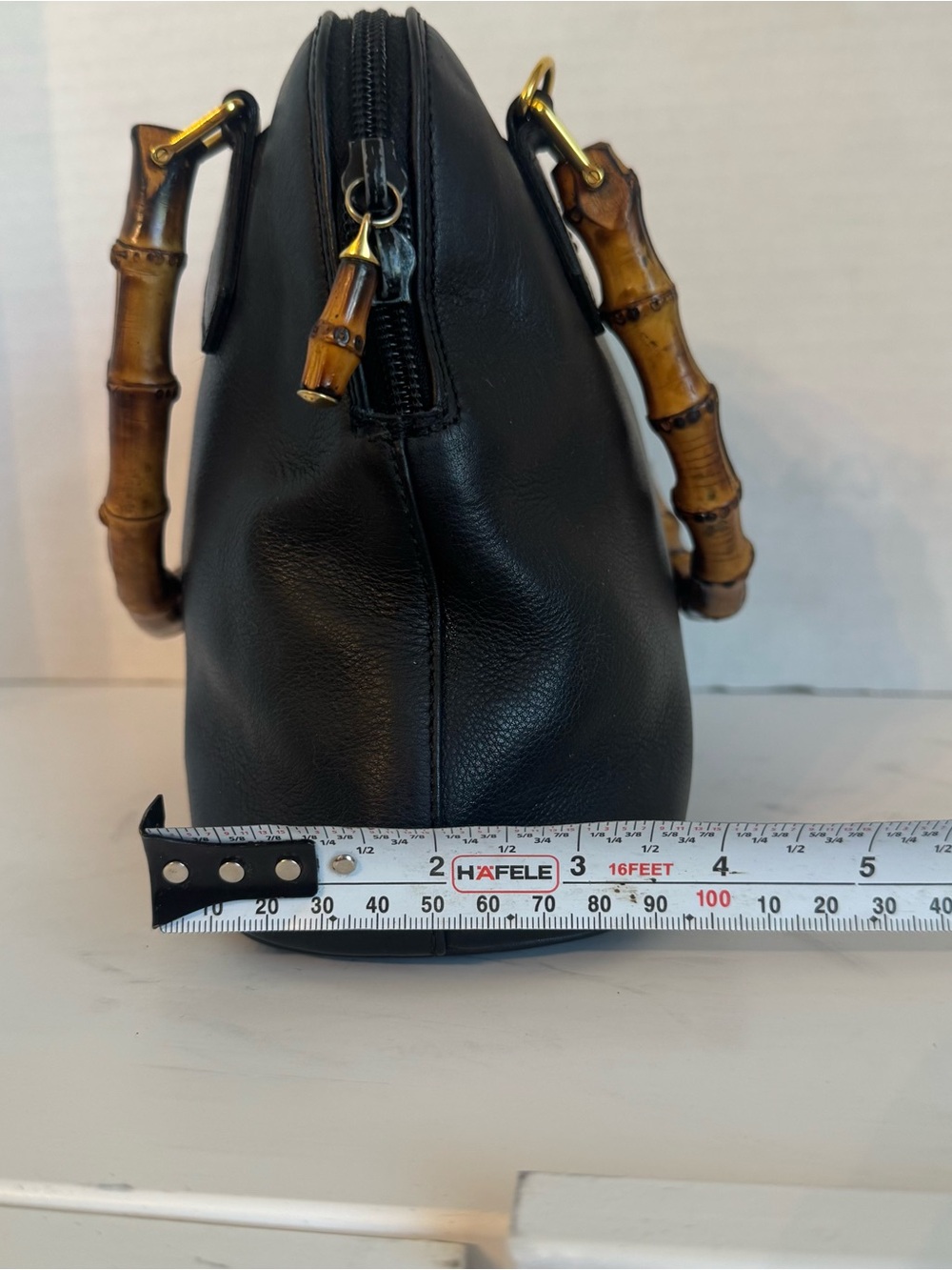 Large Authentic Gucci Black leather bamboo handle bag purse satchel - Picture 14 of 17